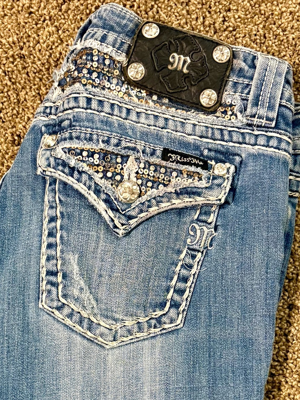 Miss Me Light Blue Embellished Boot Cut Jeans Size 30